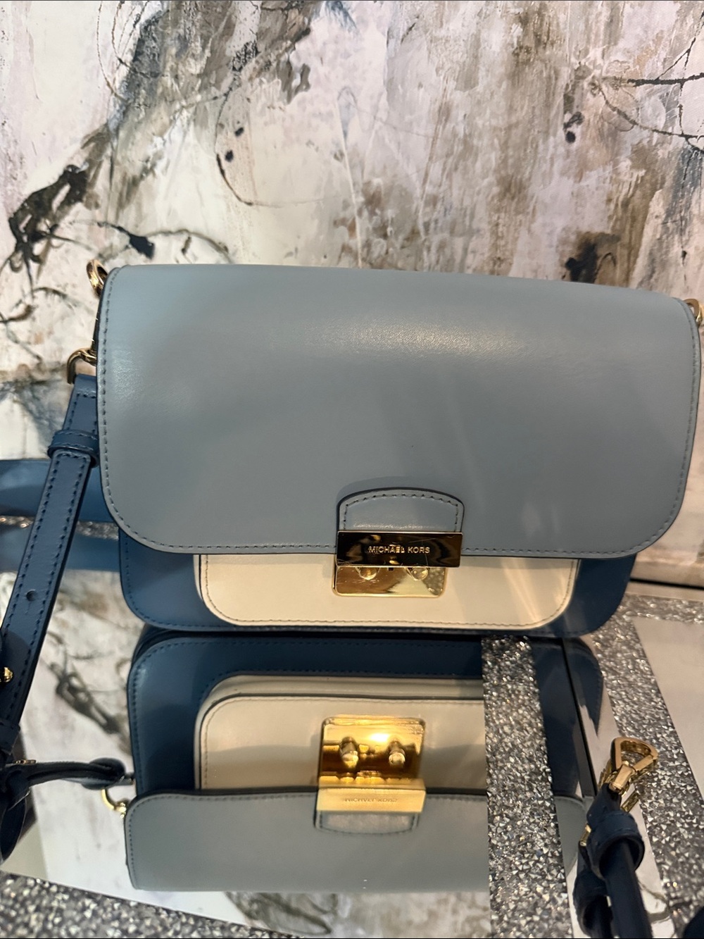 Michael Kors Light Blue, Navy & White Leather Crossbody